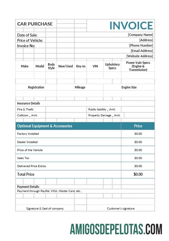 para download Modelo de fatura de compra de carro